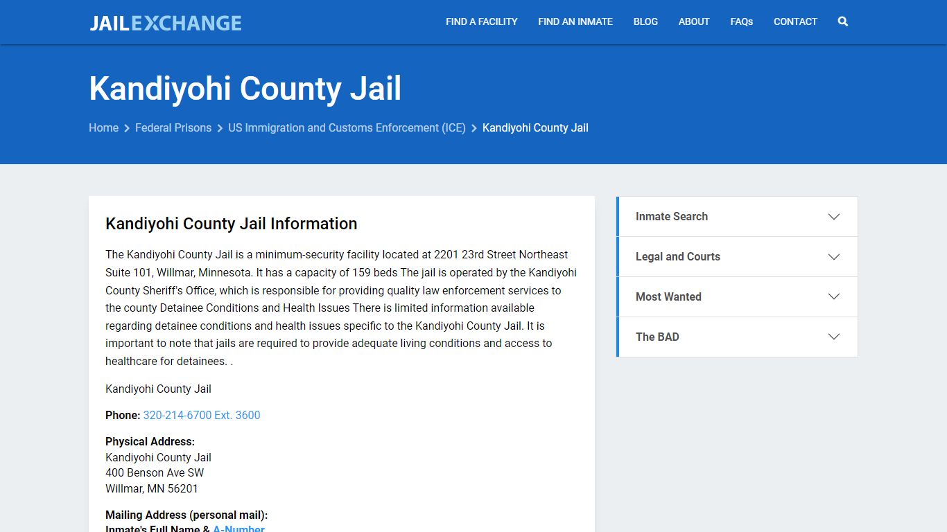 Federal Inmate Search - Kandiyohi County Jail - Jail Exchange